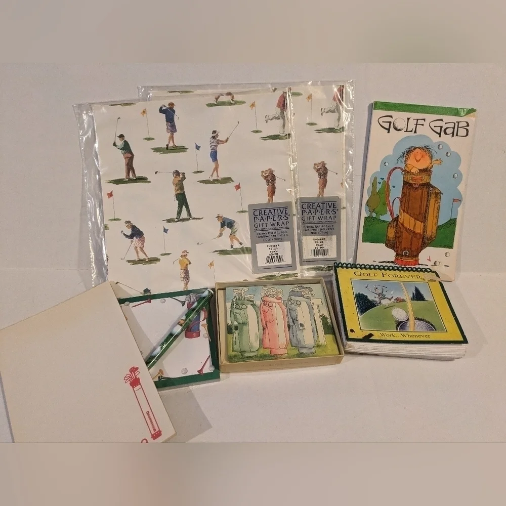 Vintage Golf Wrapping Paper Sheets and notepads, etc